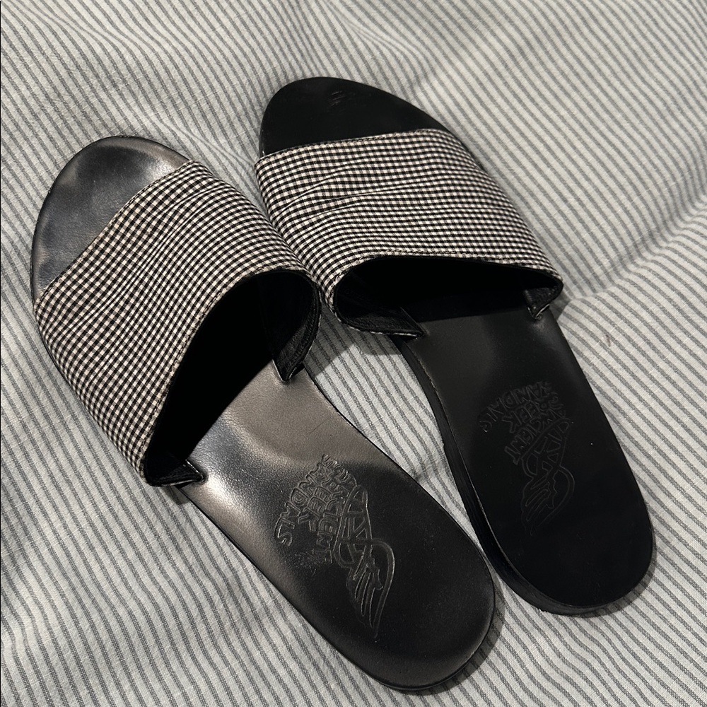 Ancient Greek Sandals black/white gingham Slide Sandal size 37